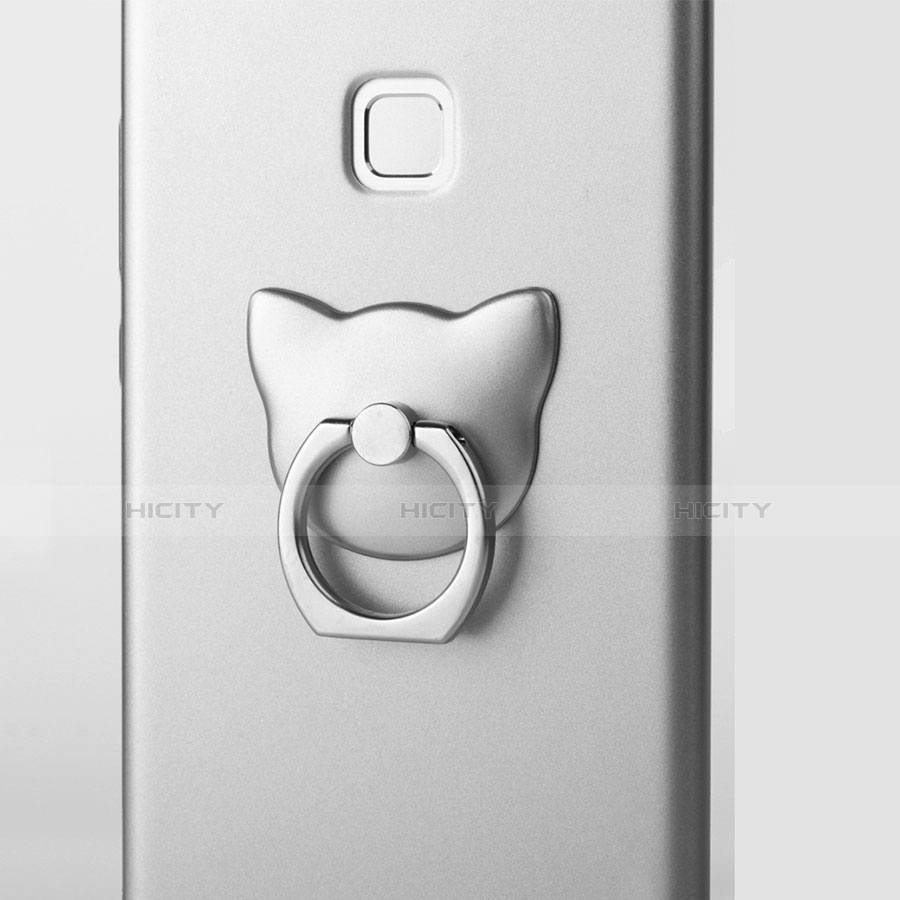 Custodia Plastica Rigida Opaca con Anello Supporto per Huawei P9 Plus Argento