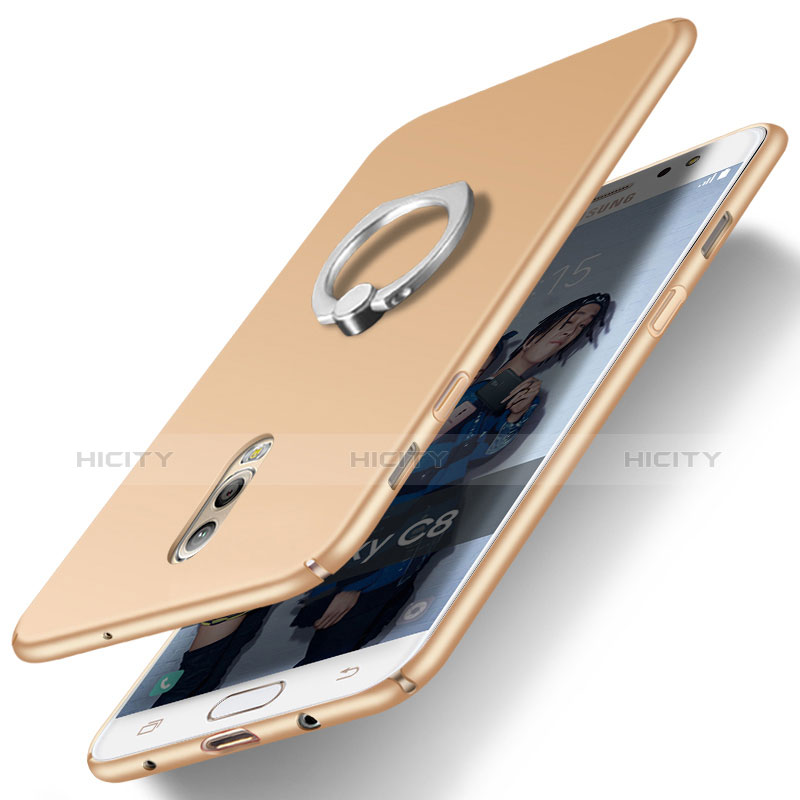 Custodia Plastica Rigida Opaca con Anello Supporto per Samsung Galaxy C7 (2017) Oro