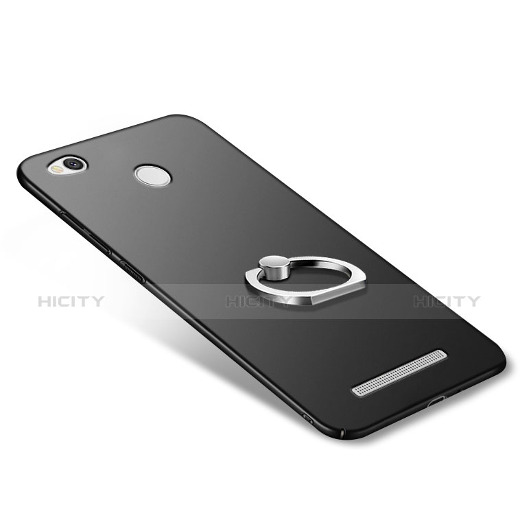 Custodia Plastica Rigida Opaca con Anello Supporto per Xiaomi Redmi 3 Pro Nero