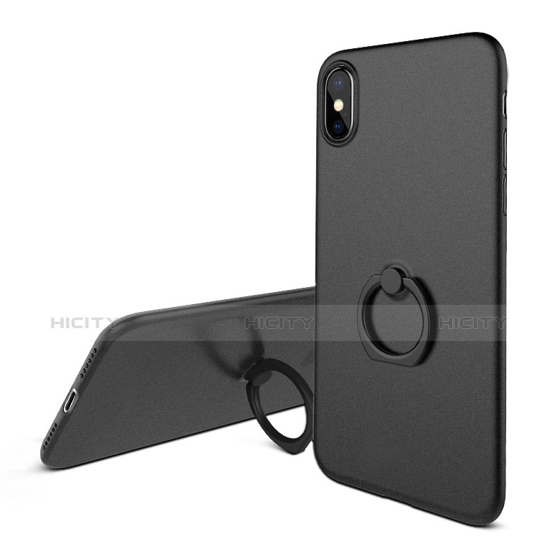 Custodia Plastica Rigida Opaca con Anello Supporto Q02 per Apple iPhone Xs Nero