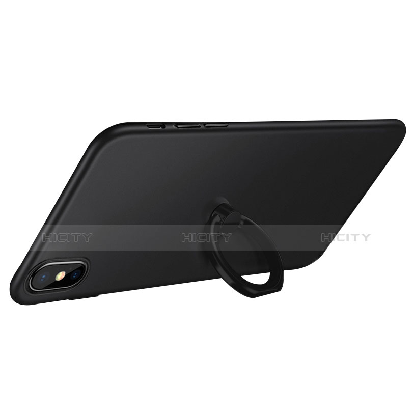 Custodia Plastica Rigida Opaca con Anello Supporto Q02 per Apple iPhone Xs Nero