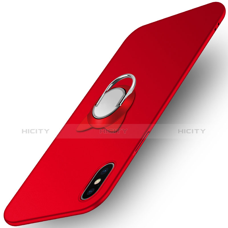 Custodia Plastica Rigida Opaca con Anello Supporto R03 per Apple iPhone X Rosso