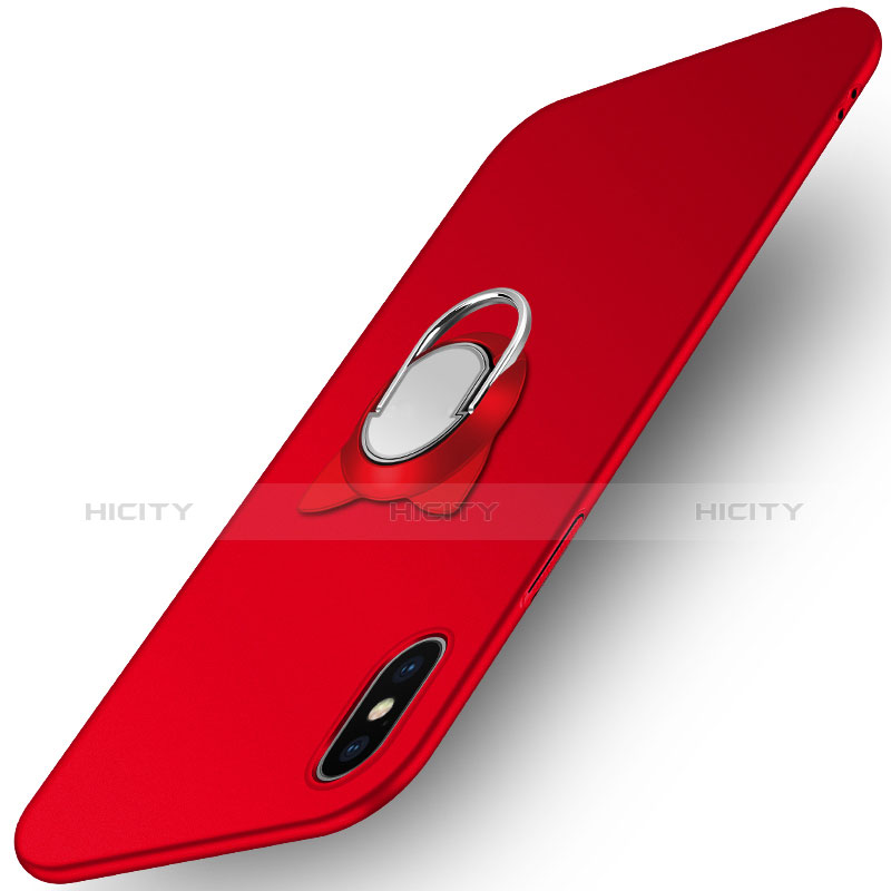 Custodia Plastica Rigida Opaca con Anello Supporto R03 per Apple iPhone Xs Rosso