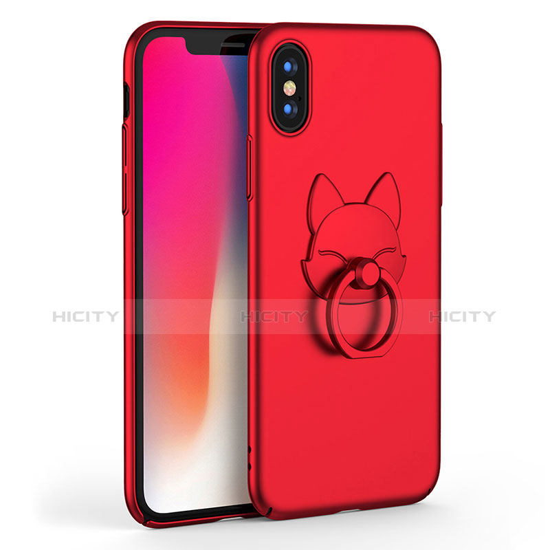 Custodia Plastica Rigida Opaca con Anello Supporto R08 per Apple iPhone X Rosso