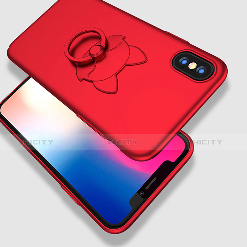 Custodia Plastica Rigida Opaca con Anello Supporto R08 per Apple iPhone X Rosso