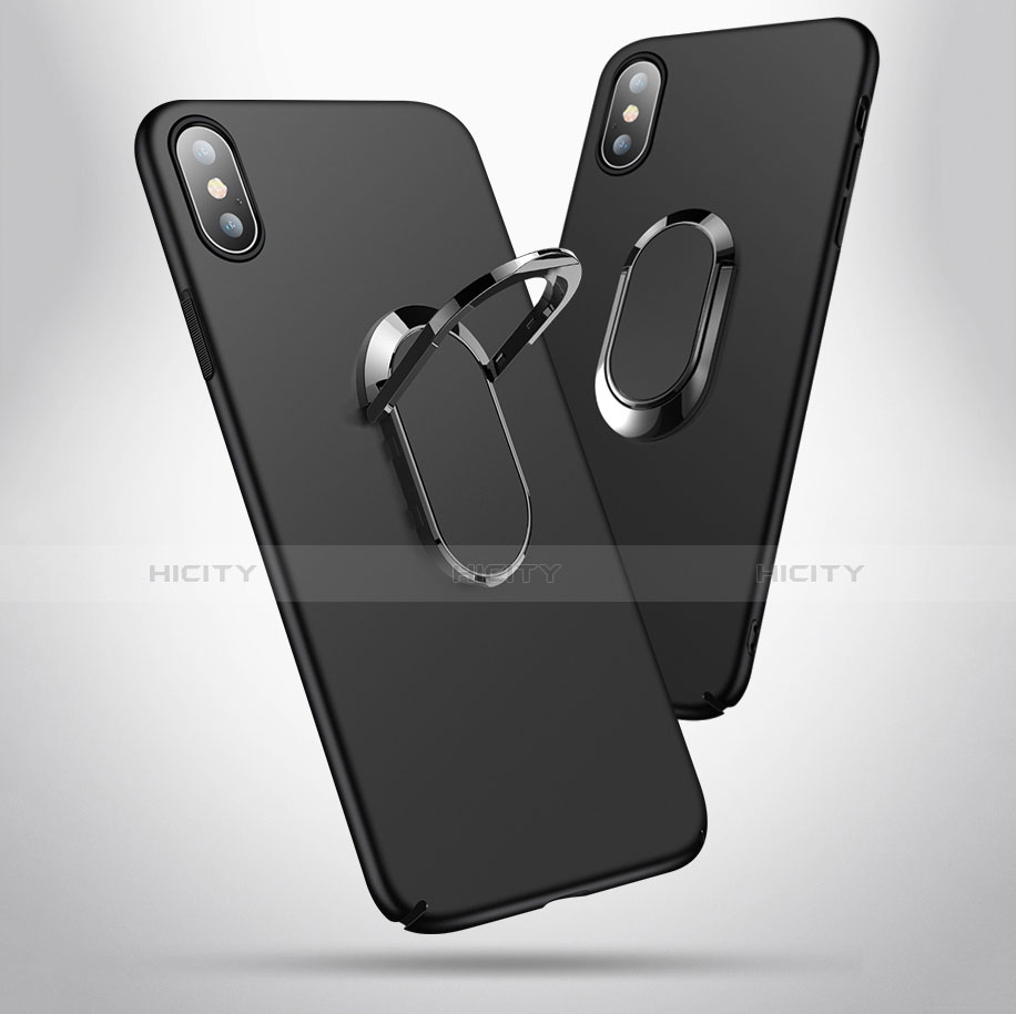 Custodia Plastica Rigida Opaca con Anello Supporto T01 per Apple iPhone Xs Max Nero