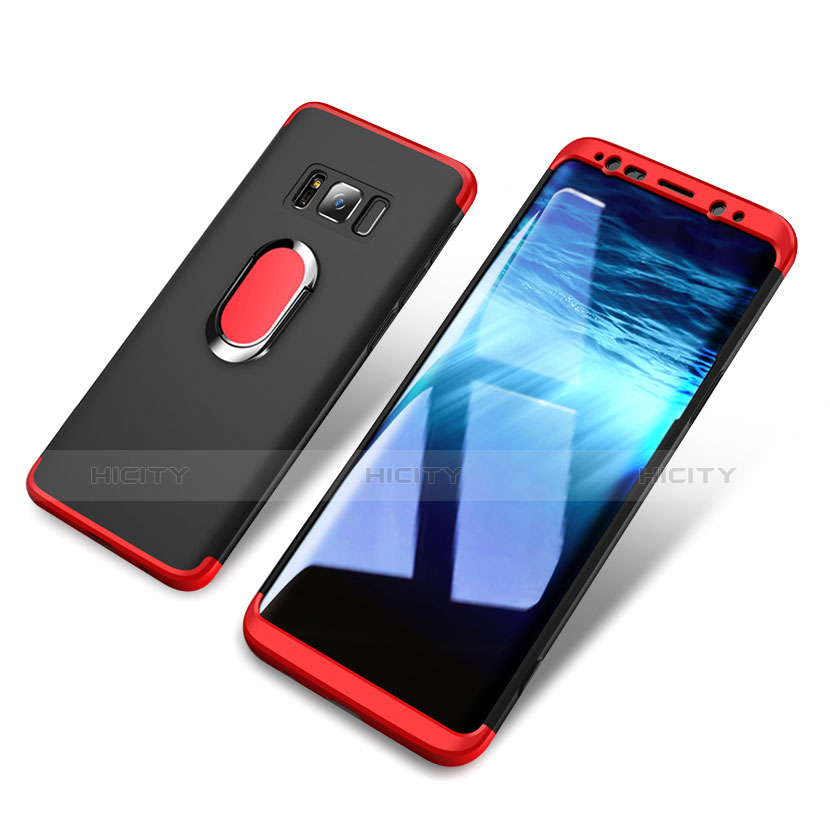 Custodia Plastica Rigida Opaca Fronte e Retro 360 Gradi con Magnetico Anello Supporto per Samsung Galaxy S8 Plus Rosso e Nero