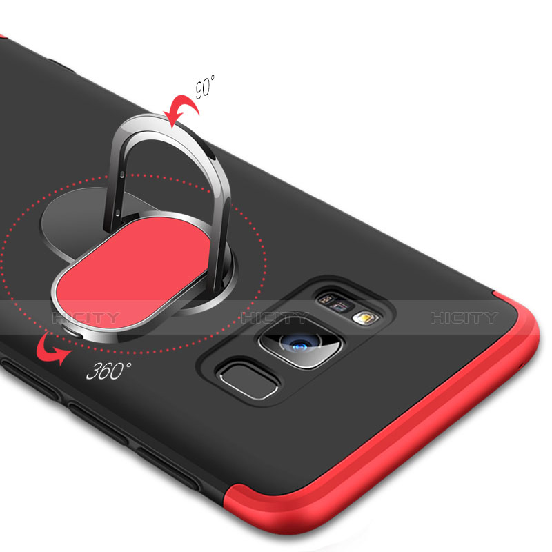 Custodia Plastica Rigida Opaca Fronte e Retro 360 Gradi con Magnetico Anello Supporto per Samsung Galaxy S8 Plus Rosso e Nero