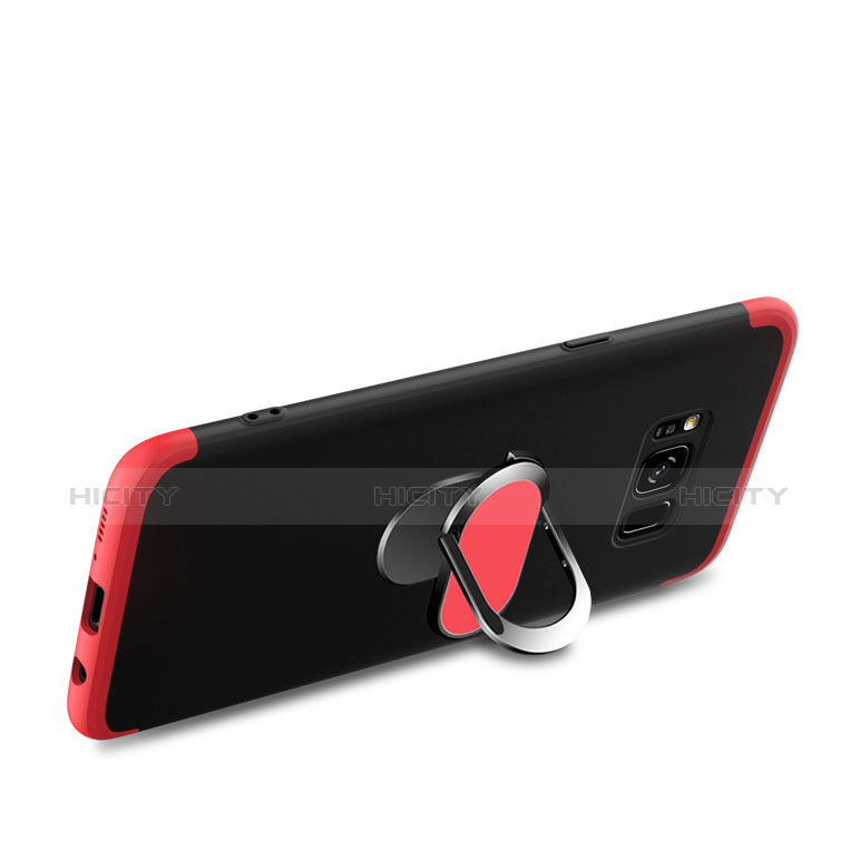 Custodia Plastica Rigida Opaca Fronte e Retro 360 Gradi con Magnetico Anello Supporto per Samsung Galaxy S8 Plus Rosso e Nero