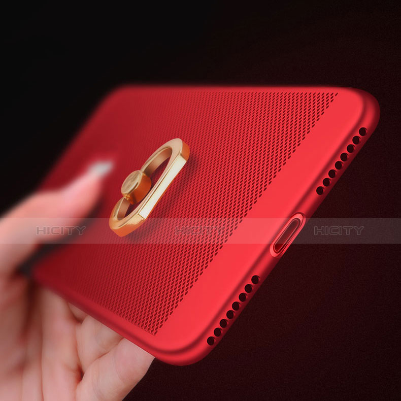 Custodia Plastica Rigida Perforato con Anello Supporto per Apple iPhone 7 Plus Rosso