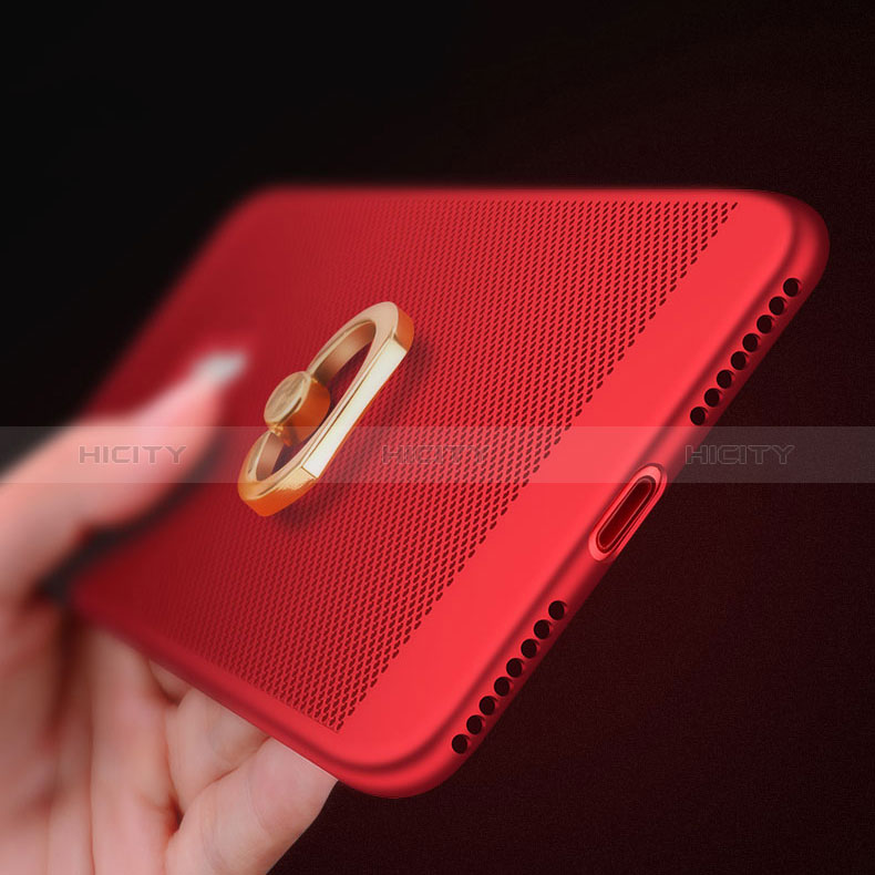 Custodia Plastica Rigida Perforato con Anello Supporto per Apple iPhone 8 Plus Rosso