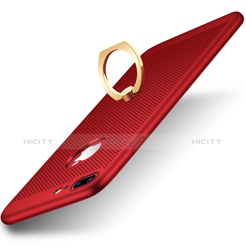 Custodia Plastica Rigida Perforato con Anello Supporto W01 per Apple iPhone 7 Plus Rosso