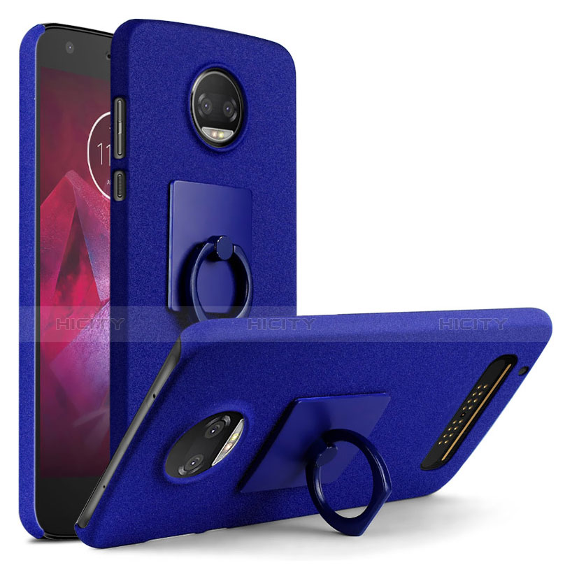 Custodia Plastica Rigida Sabbie Mobili con Anello Supporto per Motorola Moto Z Play Blu