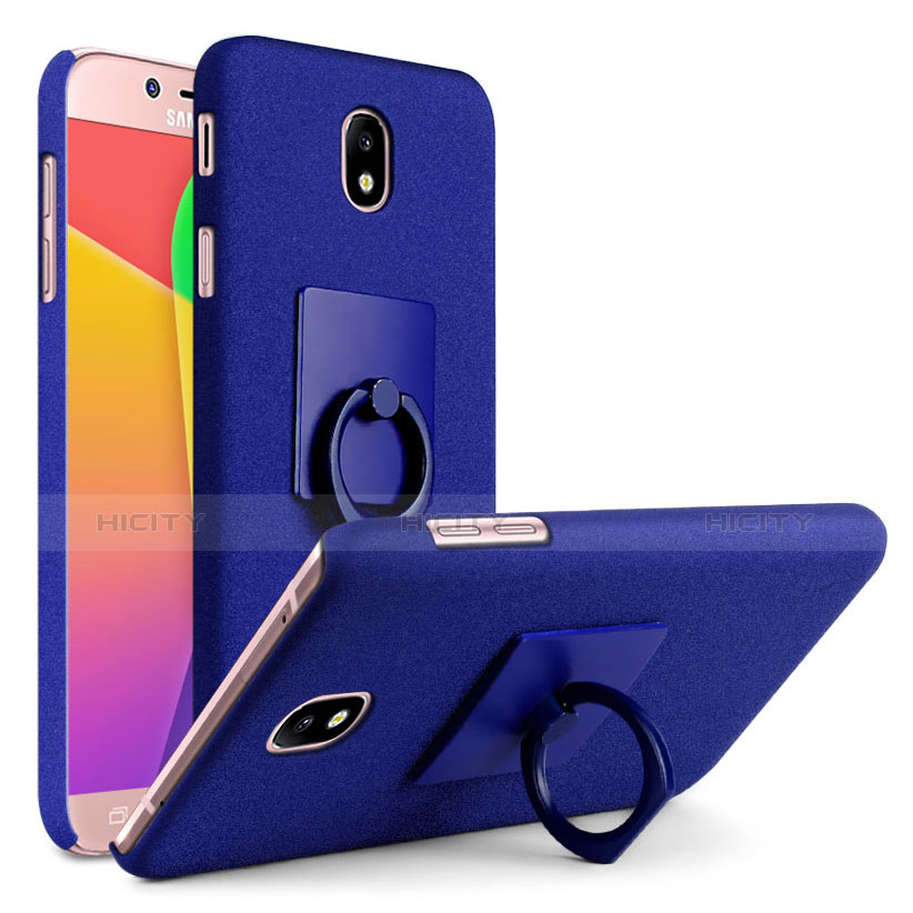 Custodia Plastica Rigida Sabbie Mobili con Anello Supporto per Samsung Galaxy J7 (2017) Duos J730F Blu