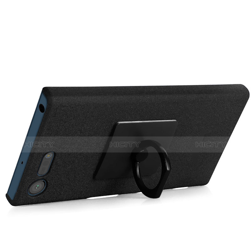 Custodia Plastica Rigida Sabbie Mobili con Anello Supporto per Sony Xperia X Compact Nero