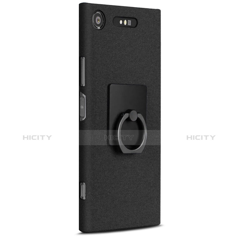 Custodia Plastica Rigida Sabbie Mobili con Anello Supporto per Sony Xperia XZ1 Nero