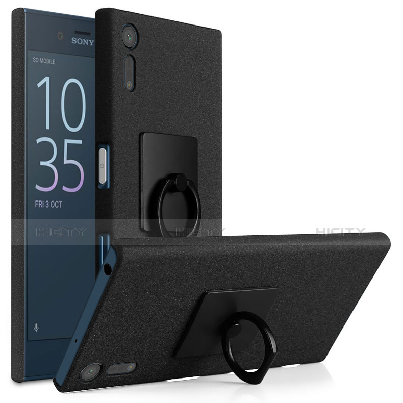 Custodia Plastica Rigida Sabbie Mobili con Anello Supporto per Sony Xperia XZs Nero