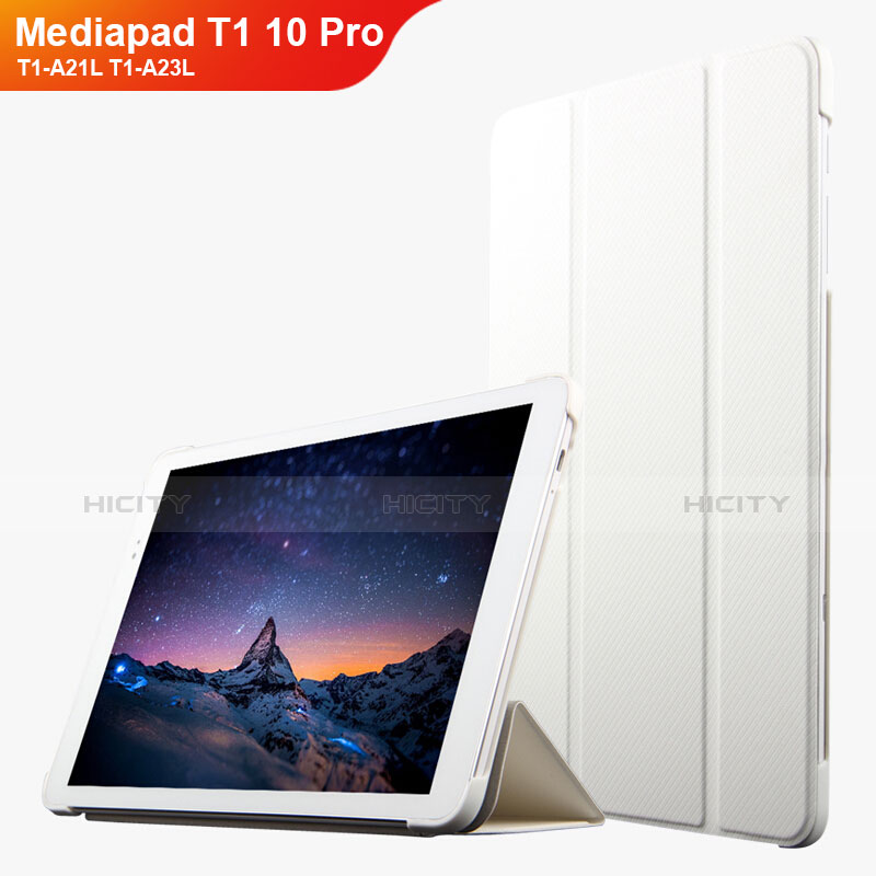 Custodia Portafoglio In Pelle con Stand L02 per Huawei Mediapad T1 10 Pro T1-A21L T1-A23L Bianco