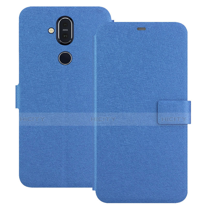 Custodia Portafoglio In Pelle con Supporto L01 per Nokia X7 Blu