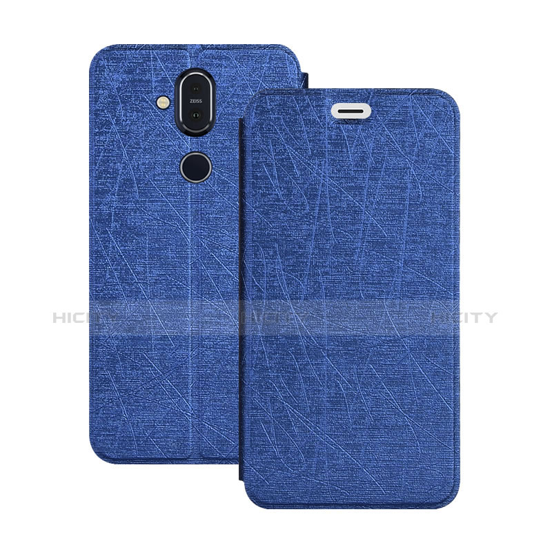 Custodia Portafoglio In Pelle con Supporto L02 per Nokia X7 Blu