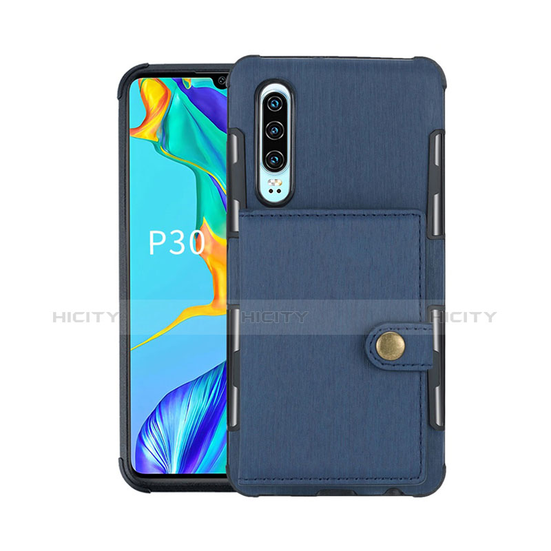 Custodia Portafoglio In Pelle con Supporto L04 per Huawei P30 Blu