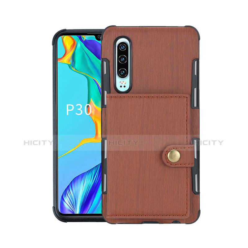 Custodia Portafoglio In Pelle con Supporto L04 per Huawei P30 Marrone