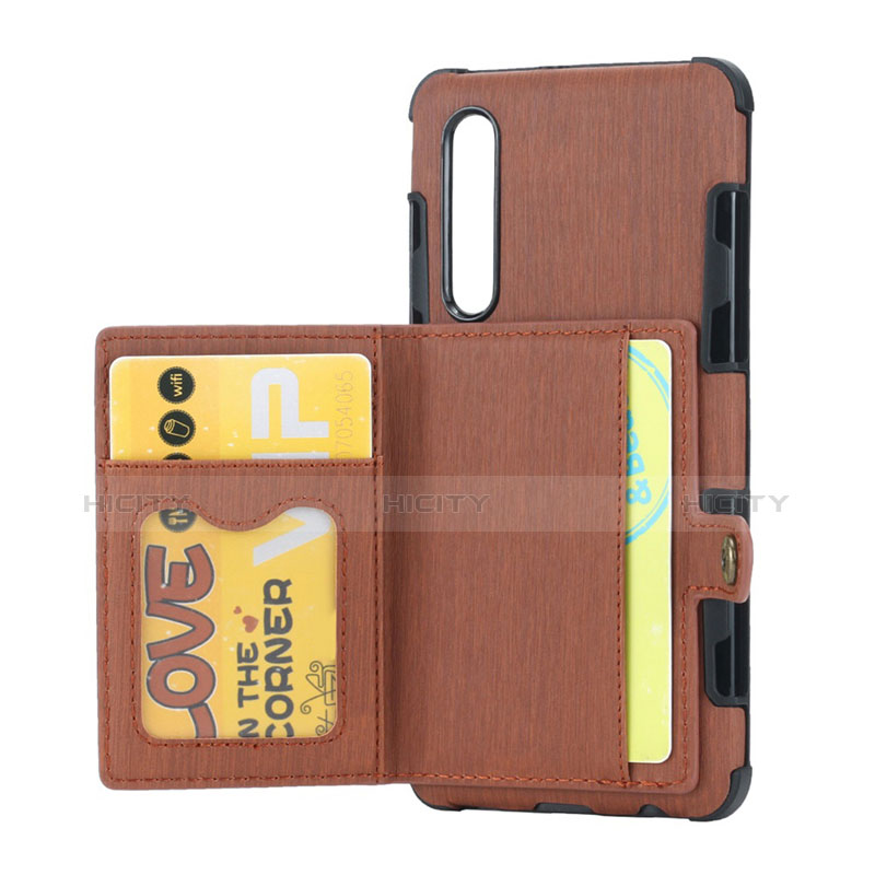 Custodia Portafoglio In Pelle con Supporto L04 per Huawei P30 Marrone