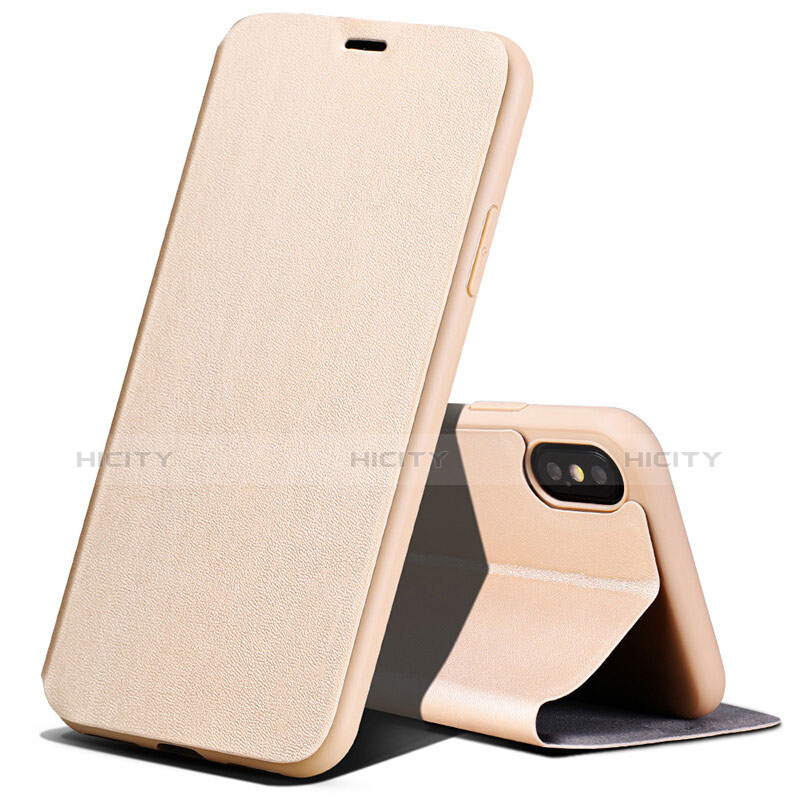 Custodia Portafoglio In Pelle con Supporto per Apple iPhone Xs Oro