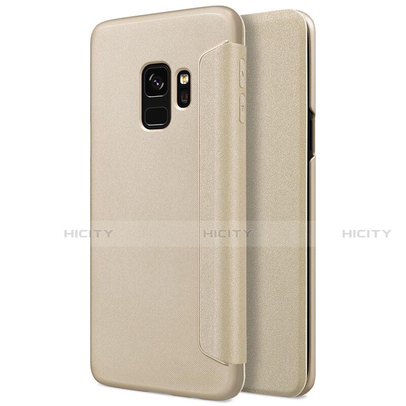 Custodia Portafoglio In Pelle con Supporto S01 per Samsung Galaxy S9 Oro