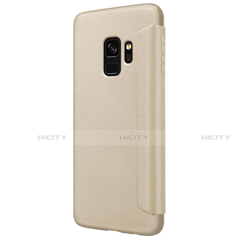 Custodia Portafoglio In Pelle con Supporto S01 per Samsung Galaxy S9 Oro