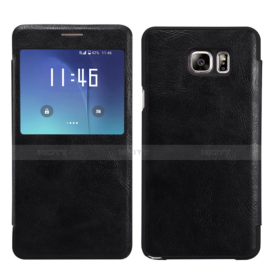 Custodia Portafoglio In Pelle con Supporto U01 per Samsung Galaxy S7 Edge G935F Nero