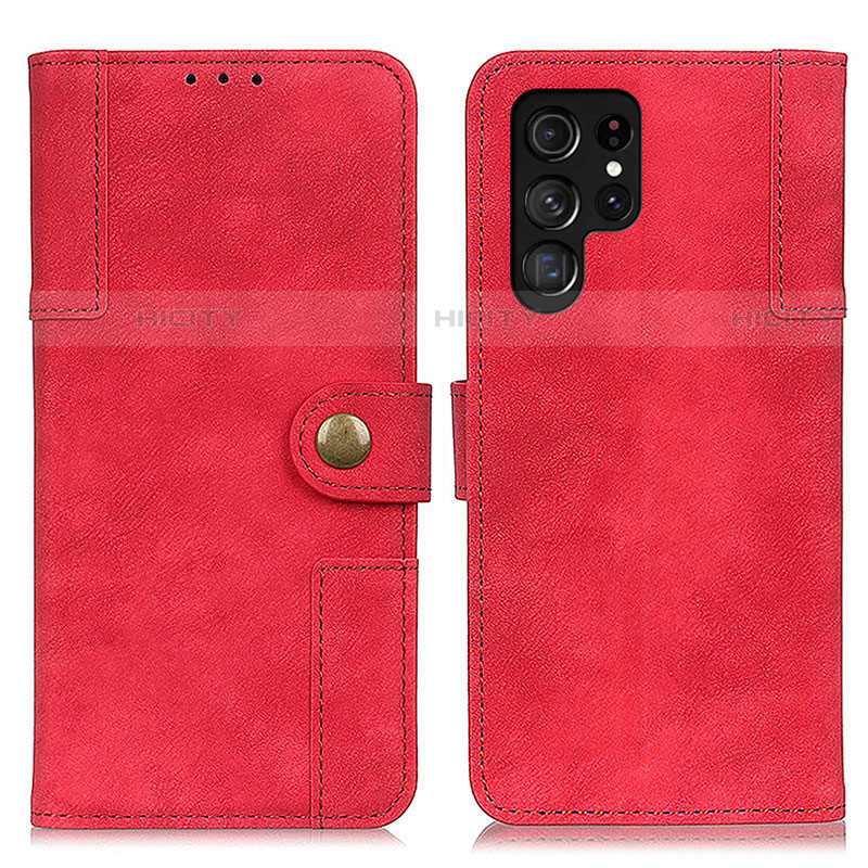 Custodia Portafoglio In Pelle Cover con Supporto A01D per Samsung Galaxy S22 Ultra 5G Rosso