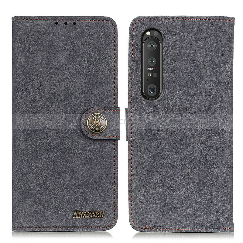 Custodia Portafoglio In Pelle Cover con Supporto A01D per Sony Xperia 1 III Nero