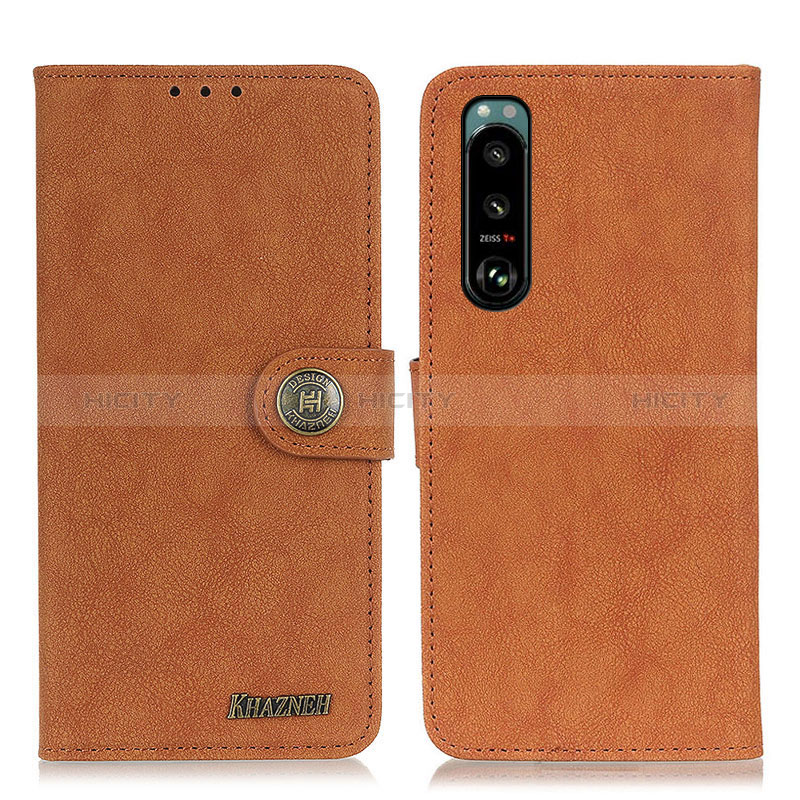 Custodia Portafoglio In Pelle Cover con Supporto A01D per Sony Xperia 5 III Marrone