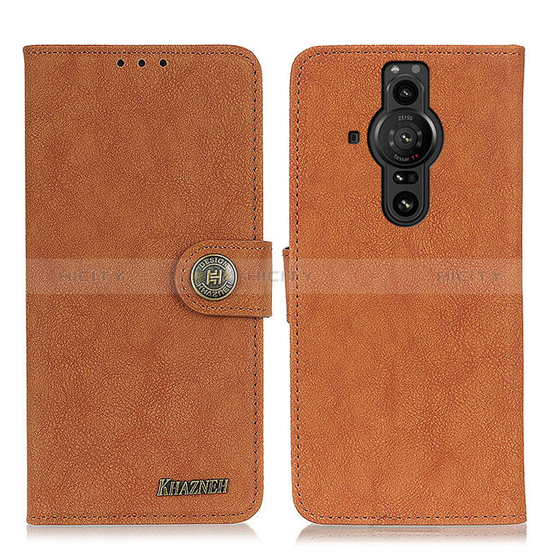 Custodia Portafoglio In Pelle Cover con Supporto A01D per Sony Xperia PRO-I Marrone