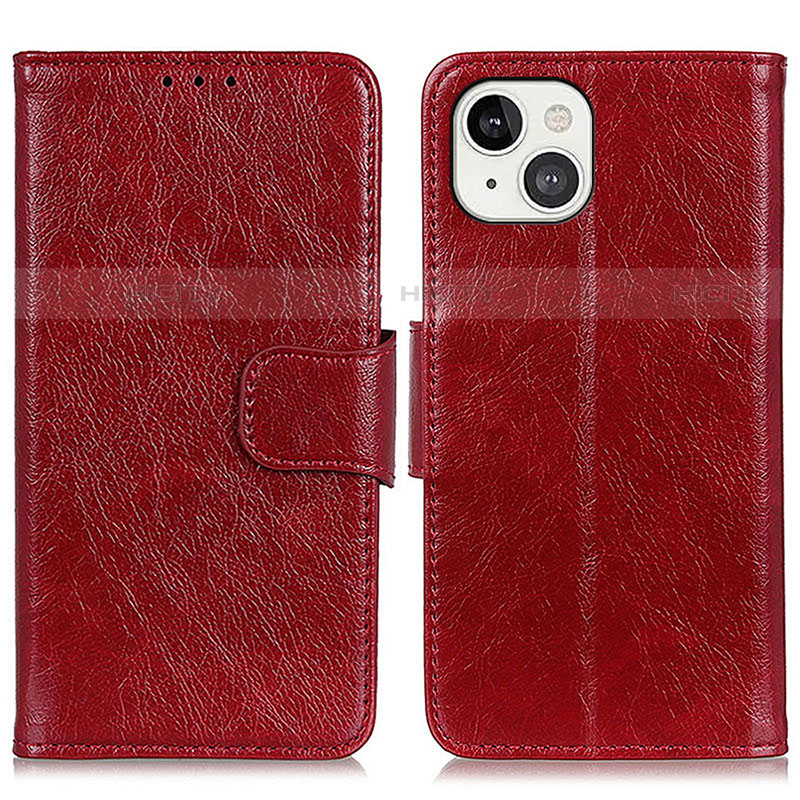 Custodia Portafoglio In Pelle Cover con Supporto A02 per Apple iPhone 13 Rosso