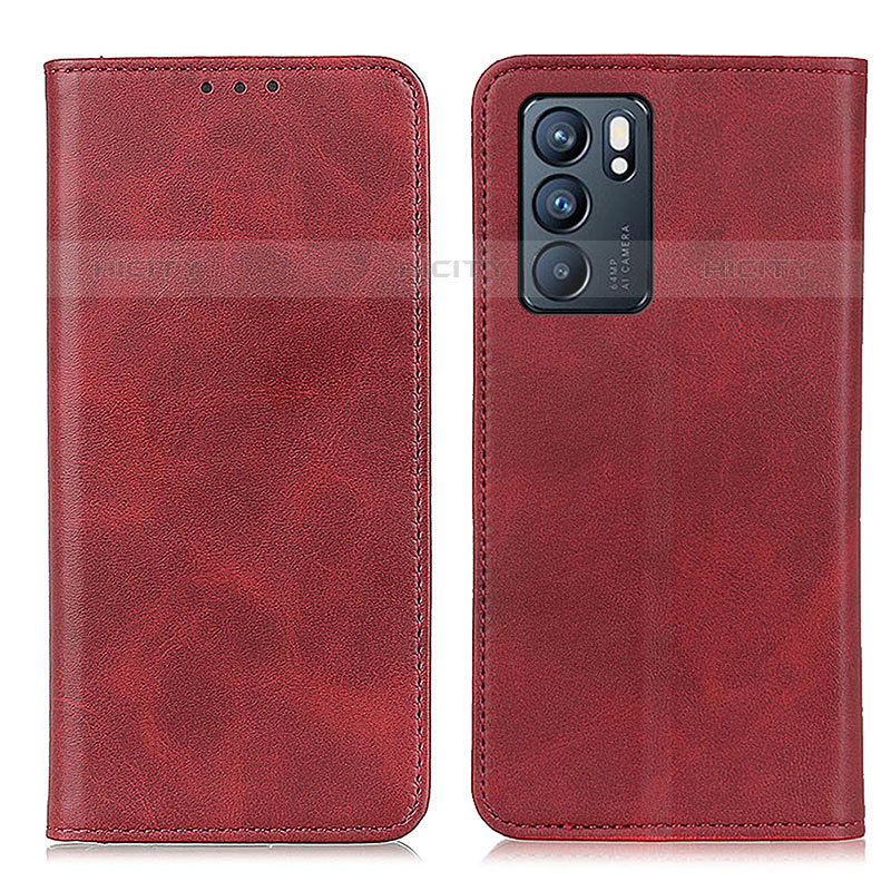 Custodia Portafoglio In Pelle Cover con Supporto A02D per Oppo Reno6 5G Rosso