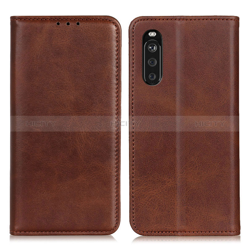 Custodia Portafoglio In Pelle Cover con Supporto A02D per Sony Xperia 10 III Lite Marrone