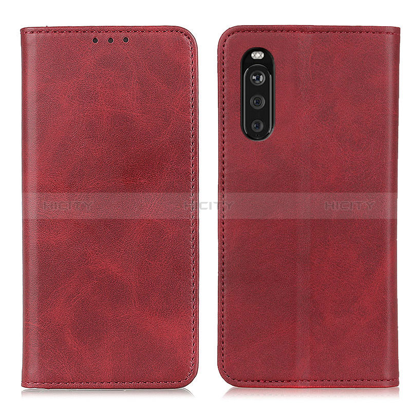 Custodia Portafoglio In Pelle Cover con Supporto A02D per Sony Xperia 10 III Lite Rosso