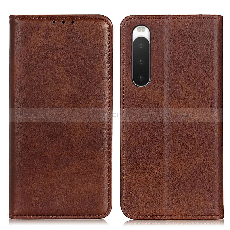 Custodia Portafoglio In Pelle Cover con Supporto A02D per Sony Xperia 10 IV SO-52C Marrone