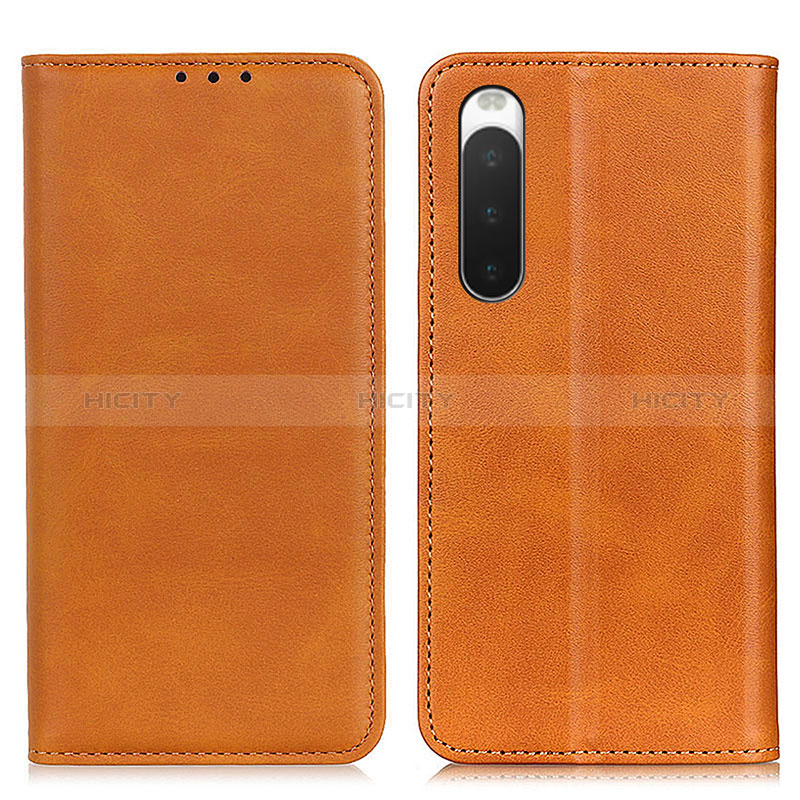 Custodia Portafoglio In Pelle Cover con Supporto A02D per Sony Xperia 10 IV SO-52C Marrone Chiaro