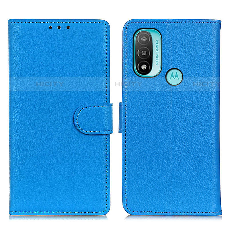 Custodia Portafoglio In Pelle Cover con Supporto A03D per Motorola Moto E30 Cielo Blu