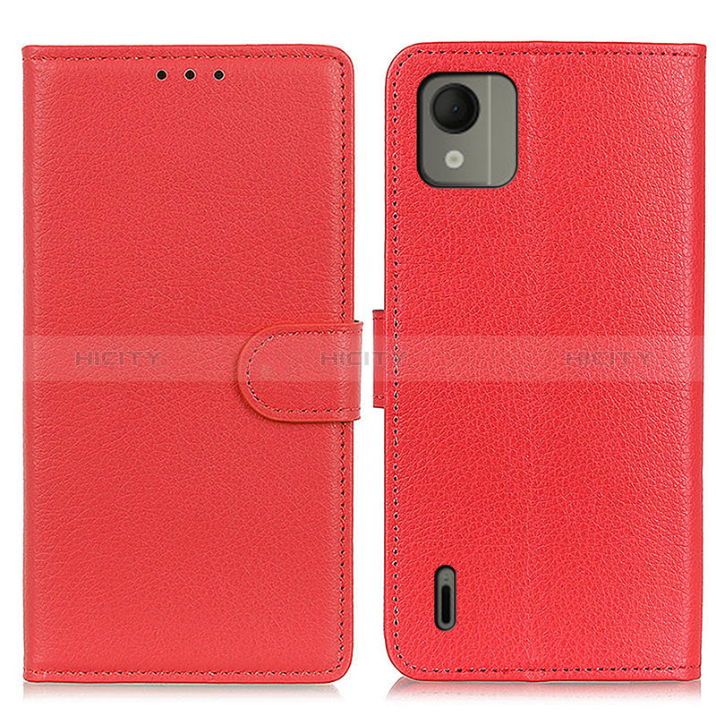 Custodia Portafoglio In Pelle Cover con Supporto A03D per Nokia C110 Rosso