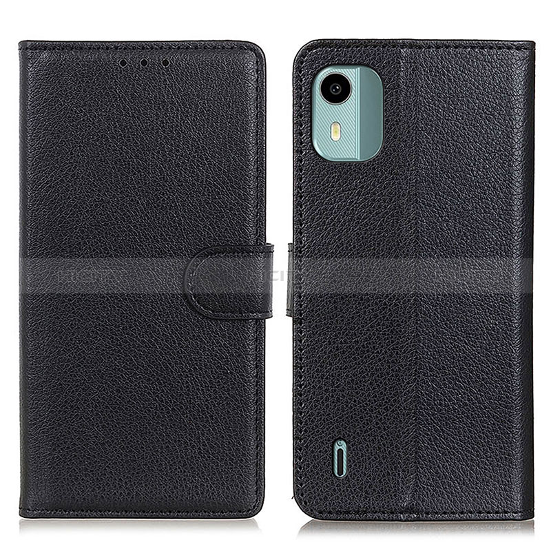 Custodia Portafoglio In Pelle Cover con Supporto A03D per Nokia C12 Nero