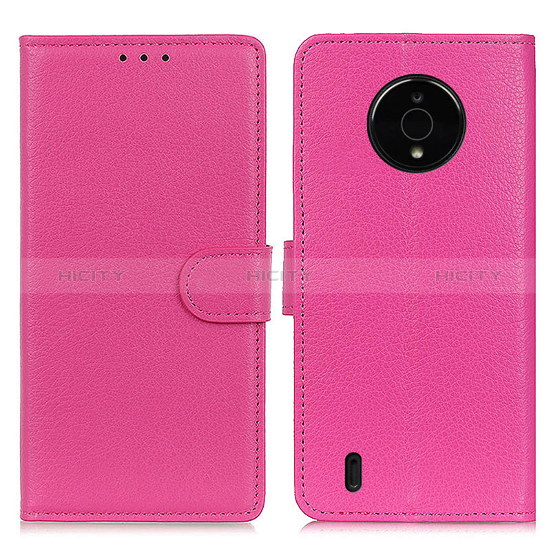 Custodia Portafoglio In Pelle Cover con Supporto A03D per Nokia C200 Rosa Caldo