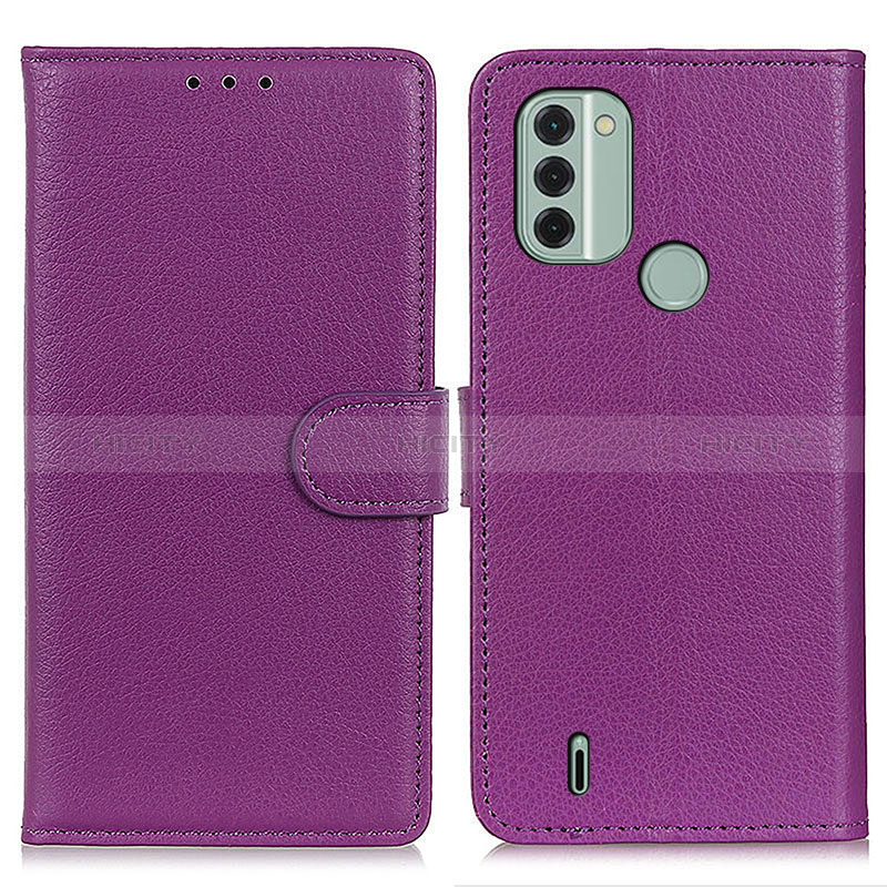 Custodia Portafoglio In Pelle Cover con Supporto A03D per Nokia C31 Viola