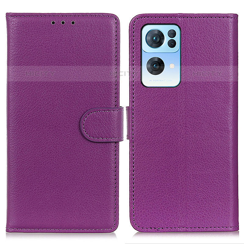 Custodia Portafoglio In Pelle Cover con Supporto A03D per Oppo Reno7 Pro 5G Viola