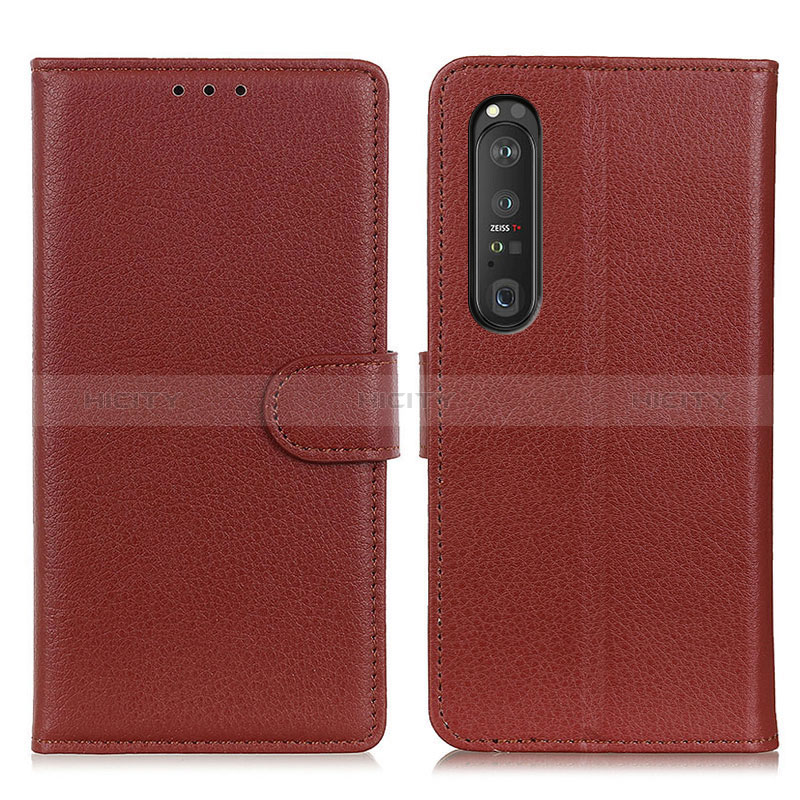 Custodia Portafoglio In Pelle Cover con Supporto A03D per Sony Xperia 1 III Marrone