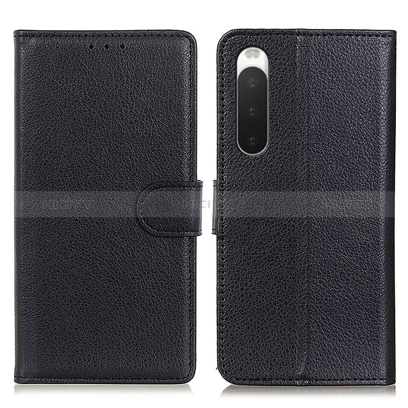 Custodia Portafoglio In Pelle Cover con Supporto A03D per Sony Xperia 10 IV Nero