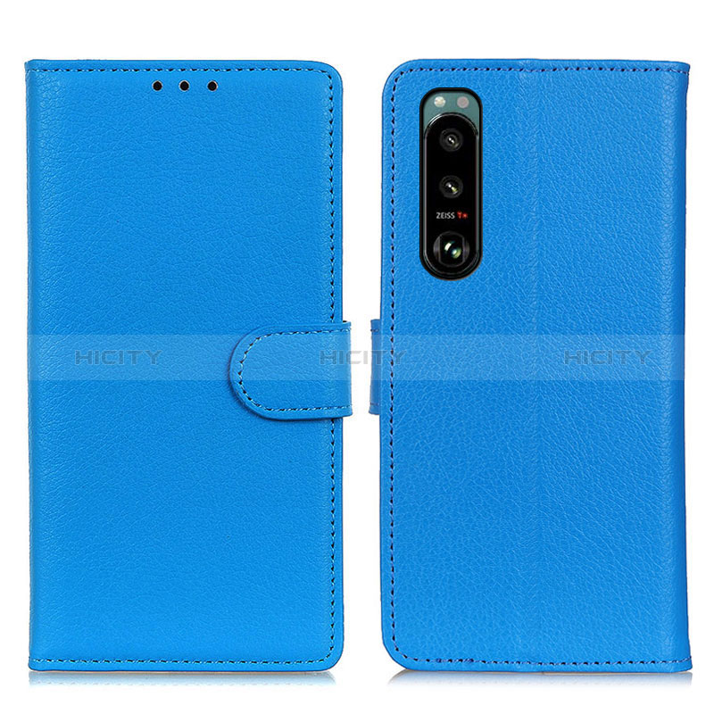 Custodia Portafoglio In Pelle Cover con Supporto A03D per Sony Xperia 5 III Cielo Blu